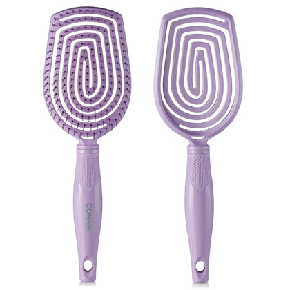 Conair paddle brush front view showing wide surface, faster detangling