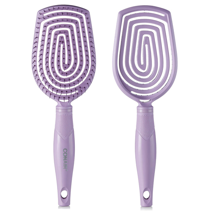 Conair paddle brush front view showing wide surface, faster detangling