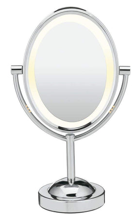 Conair front view polished chrome mirror showing sleek oval design and clear reflection benefit