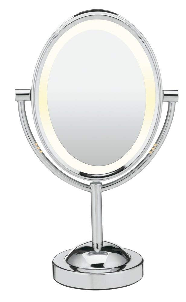 Conair front view polished chrome mirror showing sleek oval design and clear reflection benefit