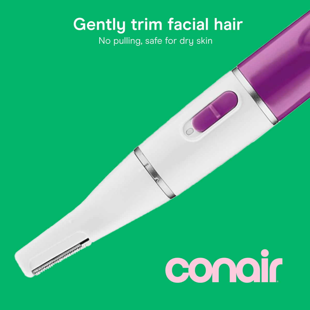 Conair close-up of precision blade providing smooth peach fuzz removal