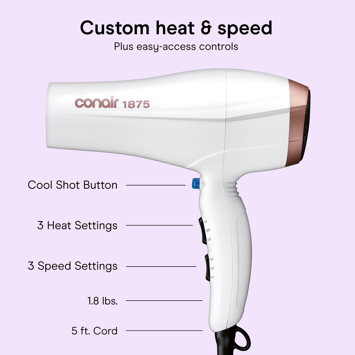 Conair removable filter detail enabling quick cleaning and consistent performance