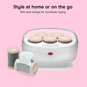 Conair rollers in model hair showing bouncy waves and added volume