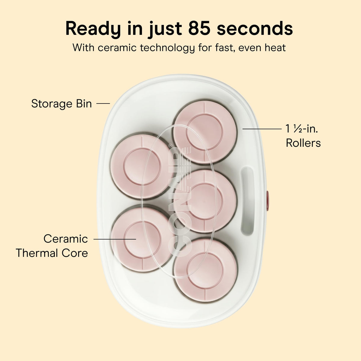 Conair rollers with super clips staged to demonstrate secure styling