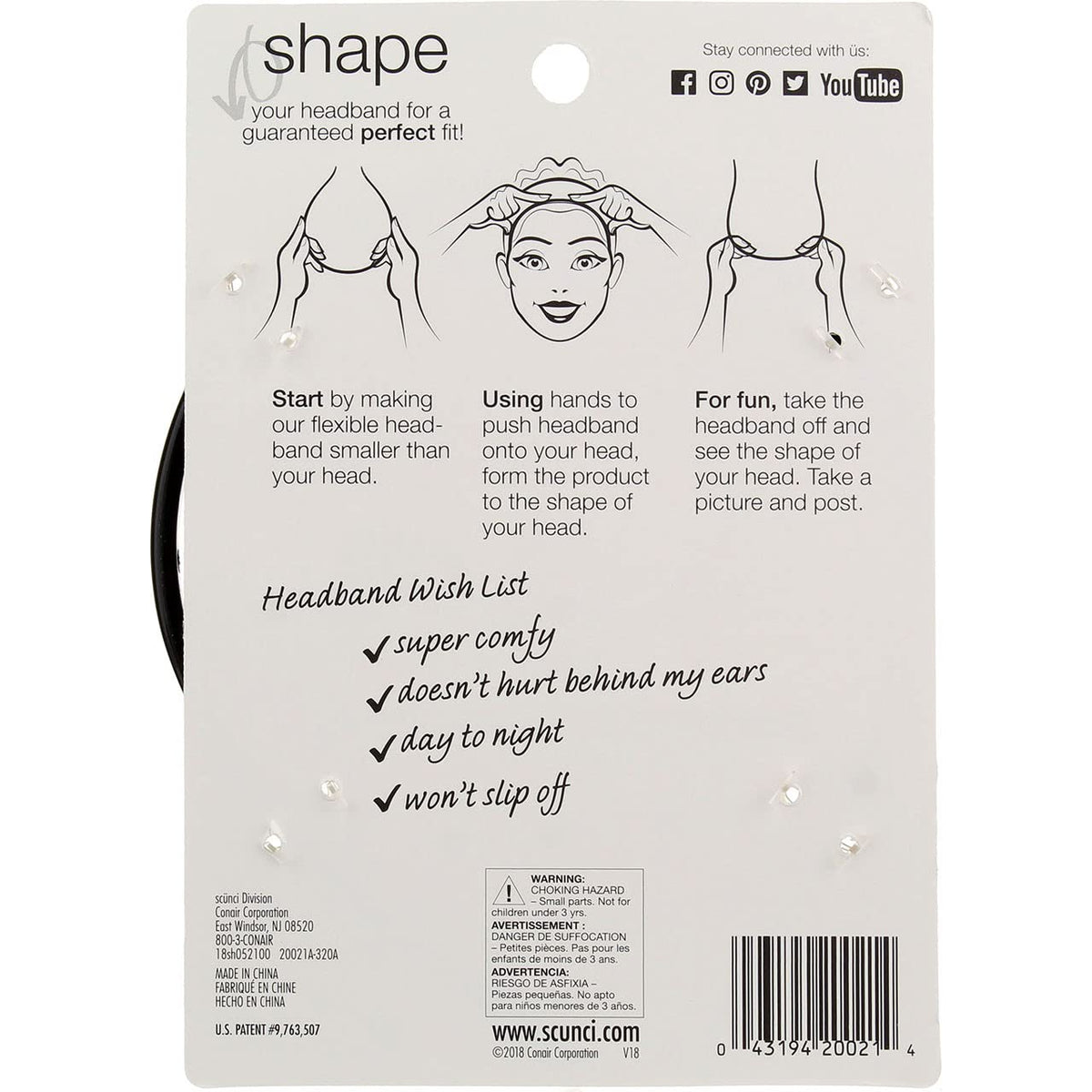 Conair Scunci headband worn by runner demonstrating comfortable secure hold during activity