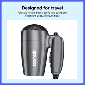Conair side detail with controls for simple temperature and speed adjustment benefit