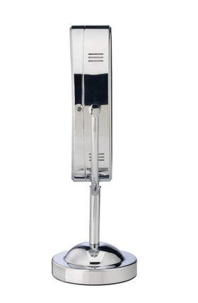 Conair tilted mirror demonstrating 360° rotation and adjustable angle for easy positioning