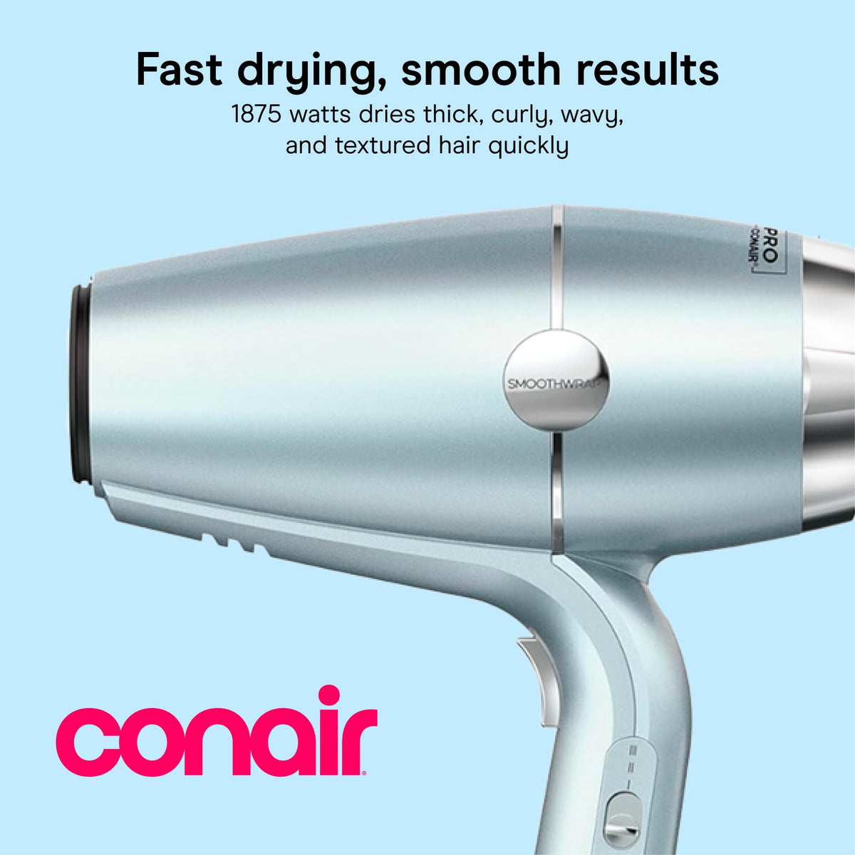 Conair SmoothWrap rear view highlighting motor grill and air intake, improves airflow