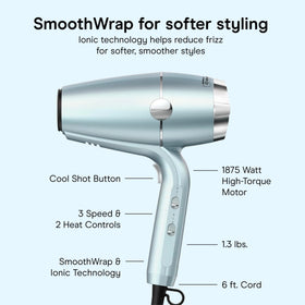 Conair SmoothWrap diffuser attached to dryer, enhances curl definition and volume