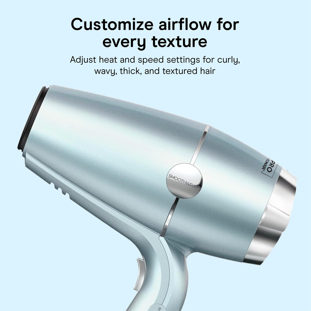 Conair SmoothWrap held in hand for scale, lightweight design reduces arm fatigue