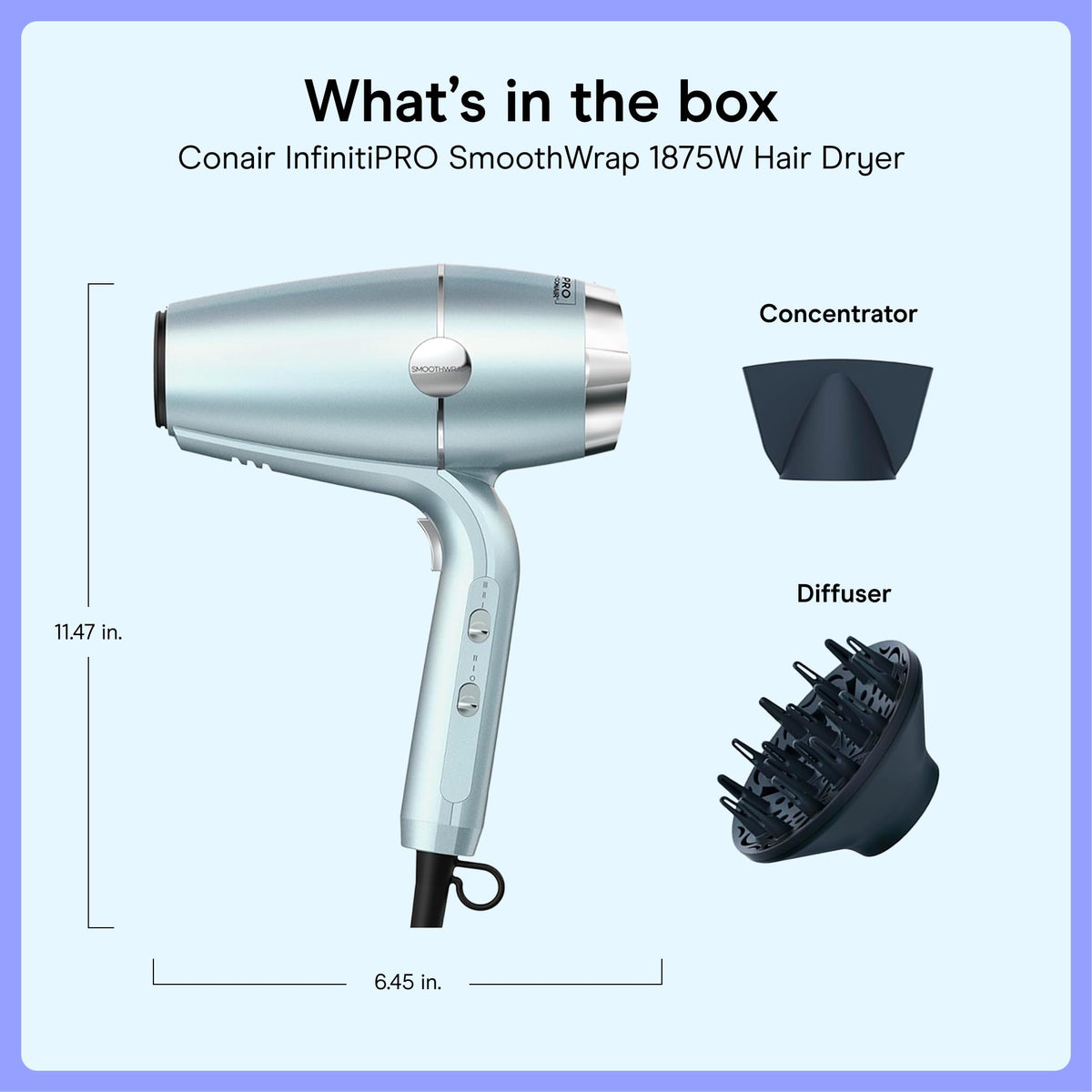 Conair SmoothWrap control switches close-up, six heat and speed settings for customization