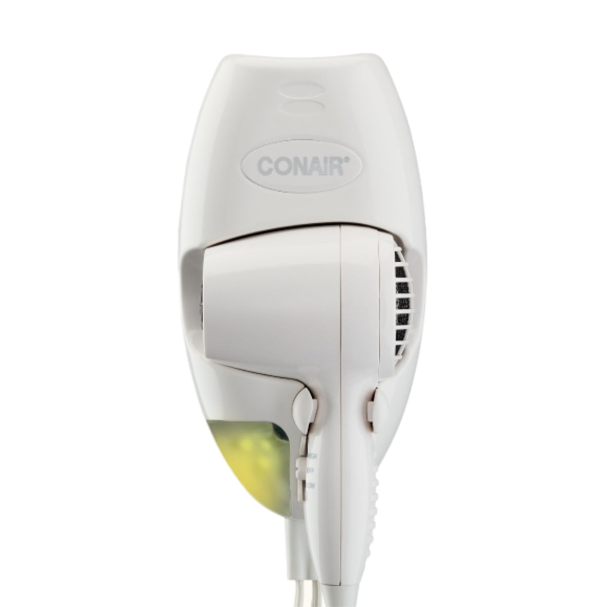 Conair front view showing compact wall-mounted dryer and sleek finish for space saving