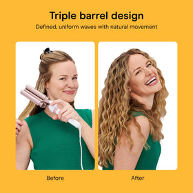 Conair waver held in hand styling hair, demonstrating ergonomic control and ease