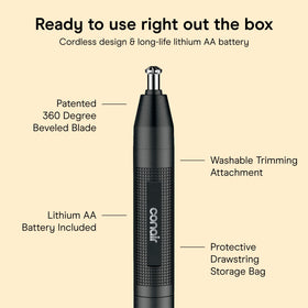 ConairMAN open battery compartment with AA installed for cordless use