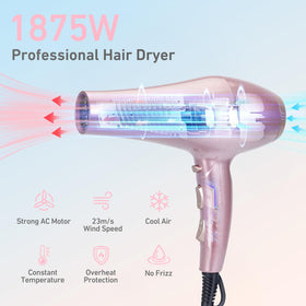 CONFU hair dryer rear vent close-up highlighting filtered airflow and safety