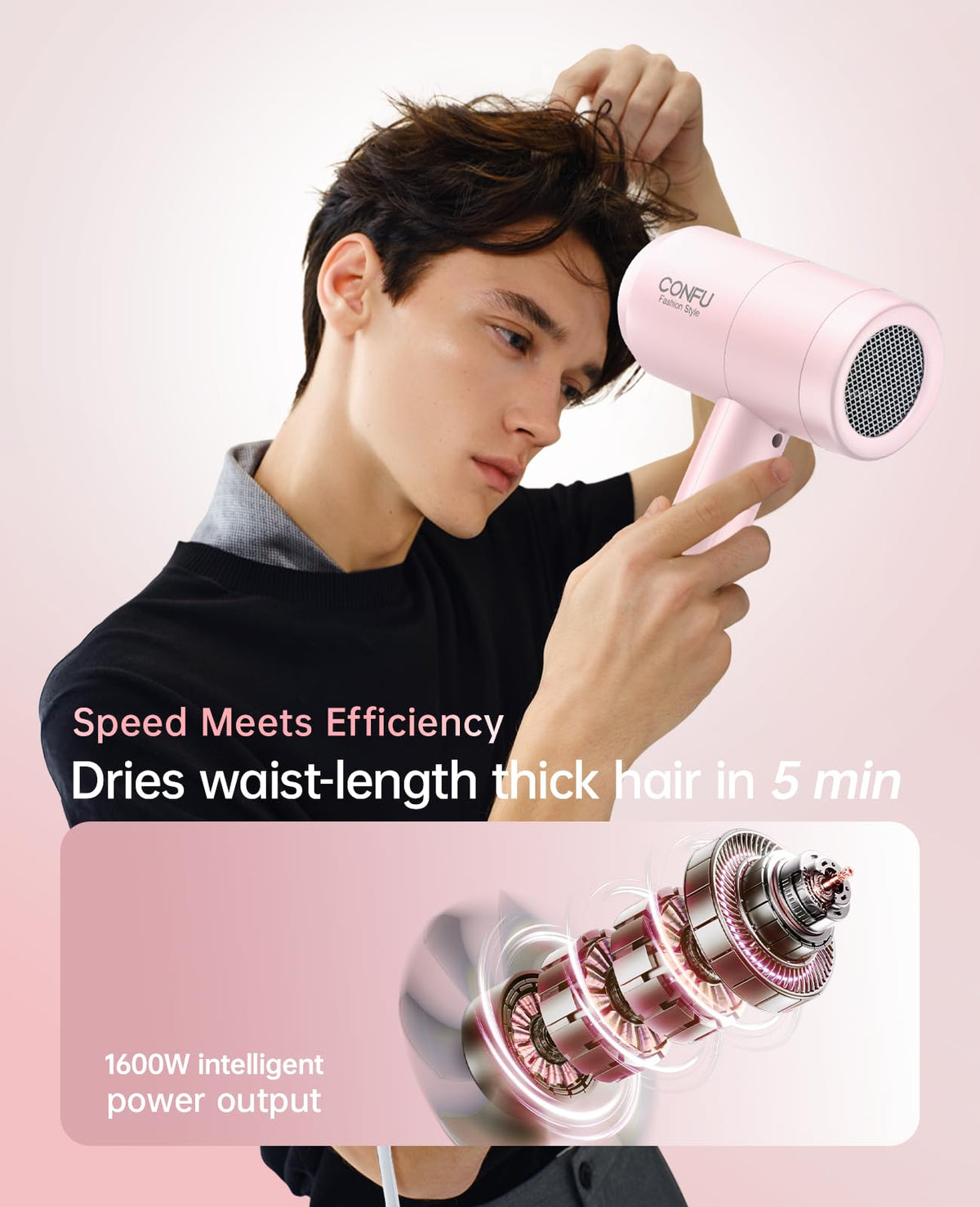 CONFU hair dryer removable back cover detail for easy cleaning and safety