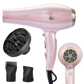 CONFU hair dryer front view showing controls and sleek design for easy handling