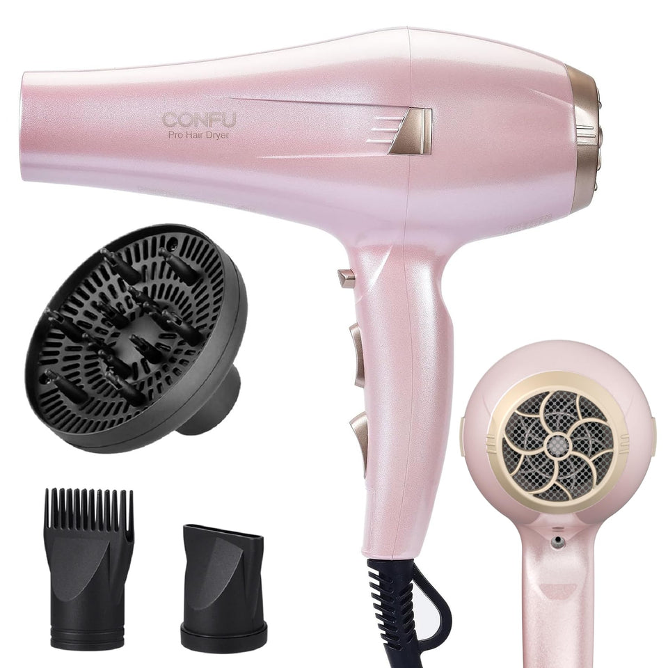 CONFU hair dryer front view showing controls and sleek design for easy handling