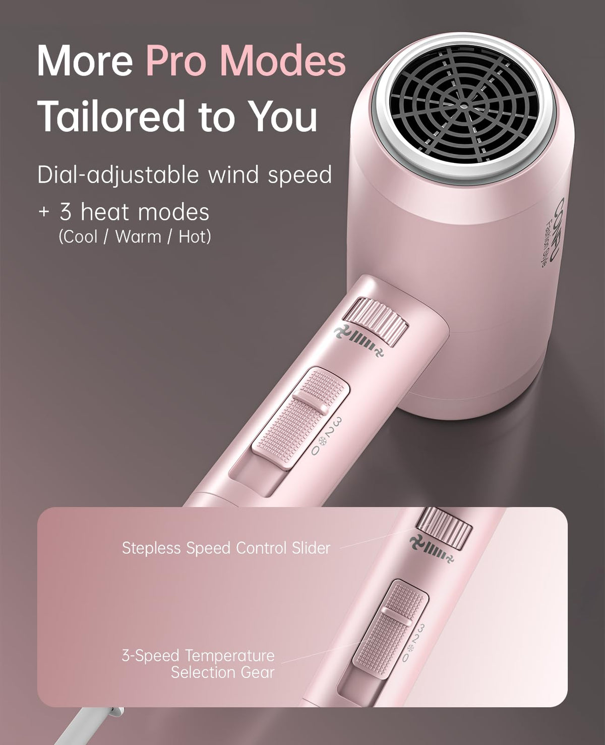 CONFU hair dryer held in hand to show portable lightweight size and ease