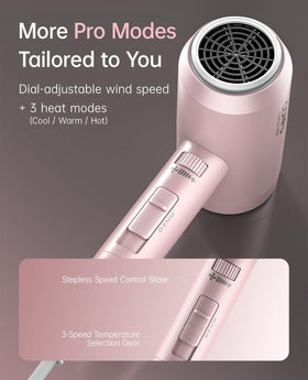 CONFU hair dryer held in hand to show portable lightweight size and ease