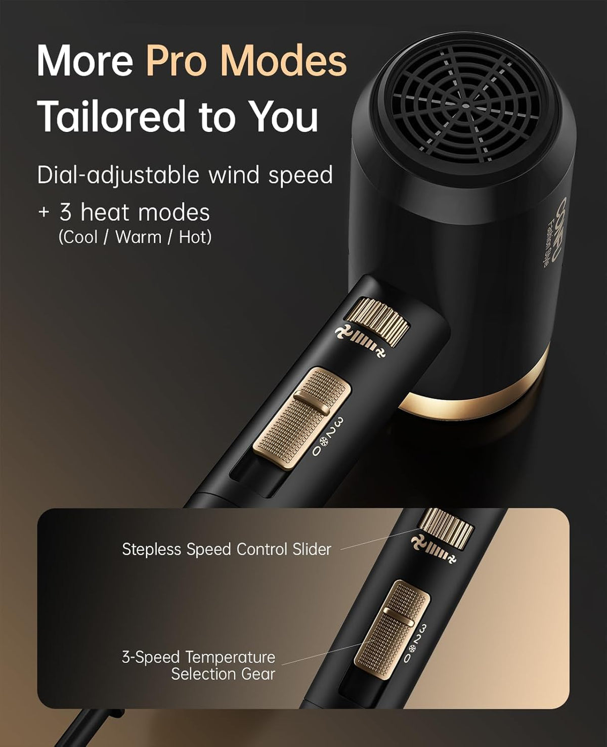 CONFU hair dryer held in hand to show portable scale and convenience