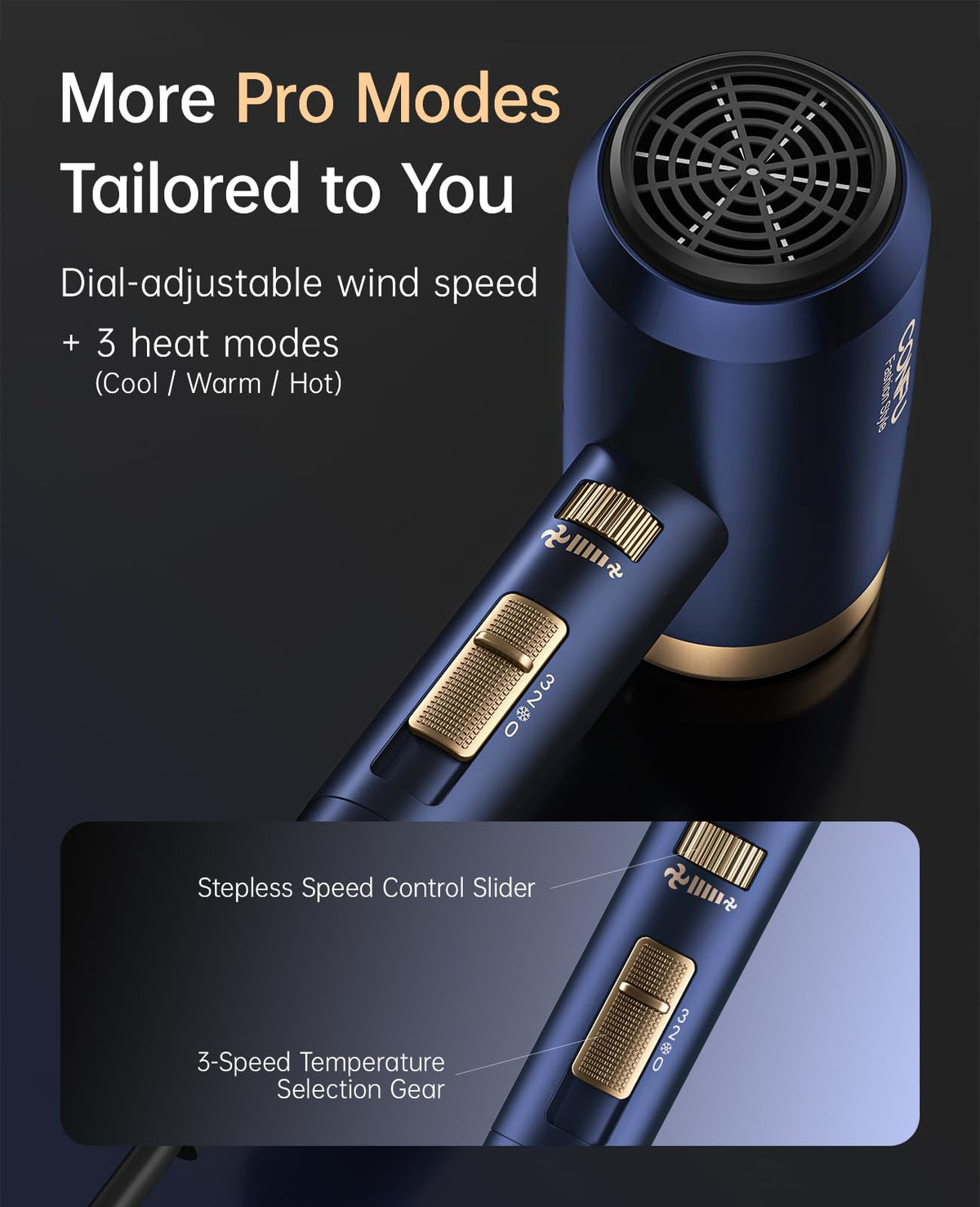 CONFU hair dryer in hand to show portable size and travel-friendly weight