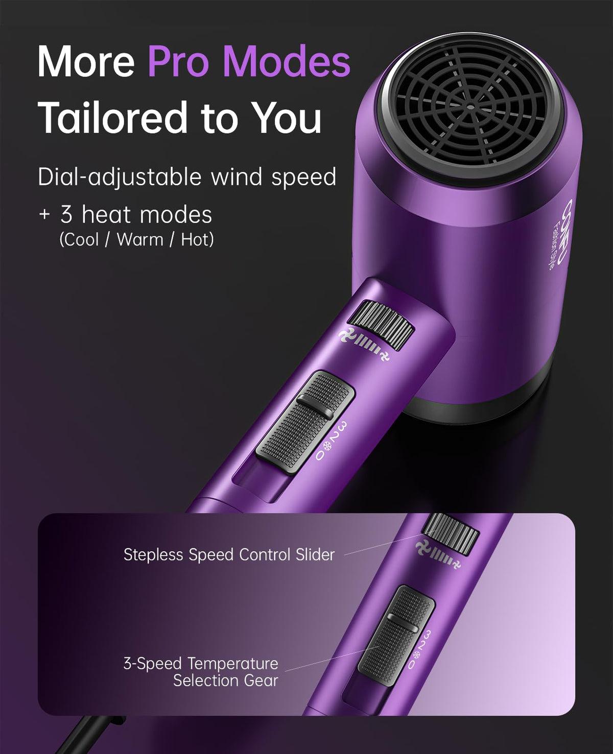 CONFU hair dryer held in hand to show lightweight travel-friendly size