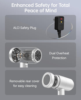 CONFU hair dryer held in hand showing travel-friendly lightweight benefit