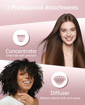 CONFU hair dryer airflow texture demonstrating strong 21,000 rpm motor performance
