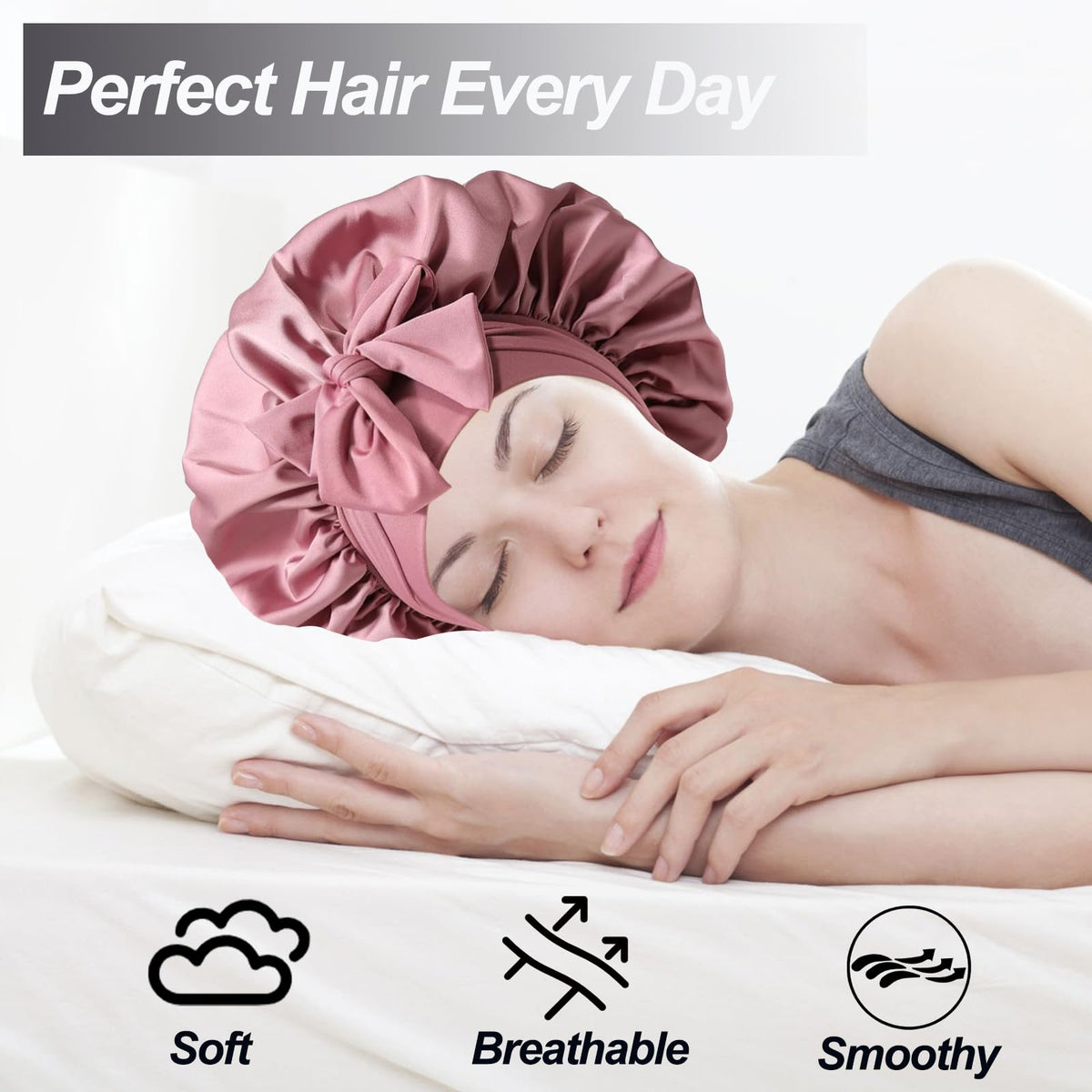 Confvrter worn by curly-haired model showcasing overnight protection