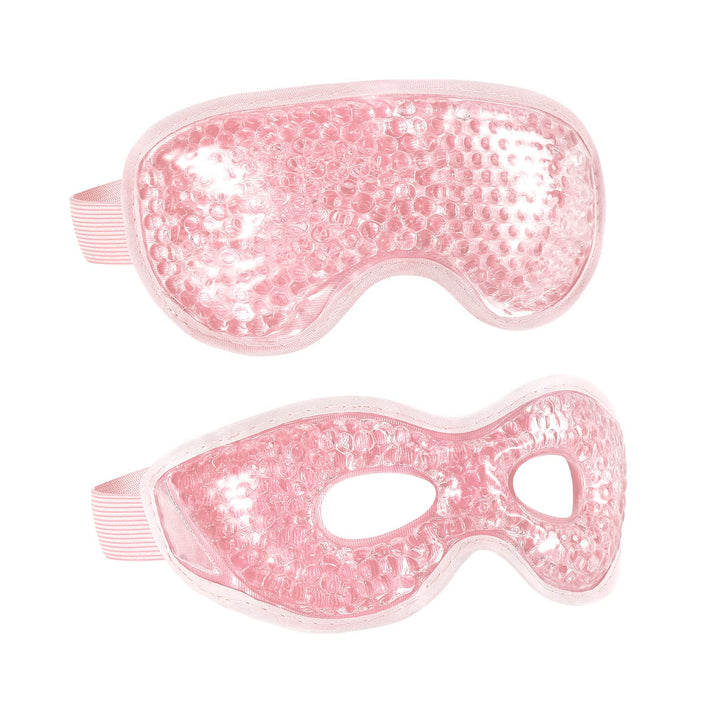 CONSGIJI front view of pink gel eye mask set showing compact reusable design and benefits