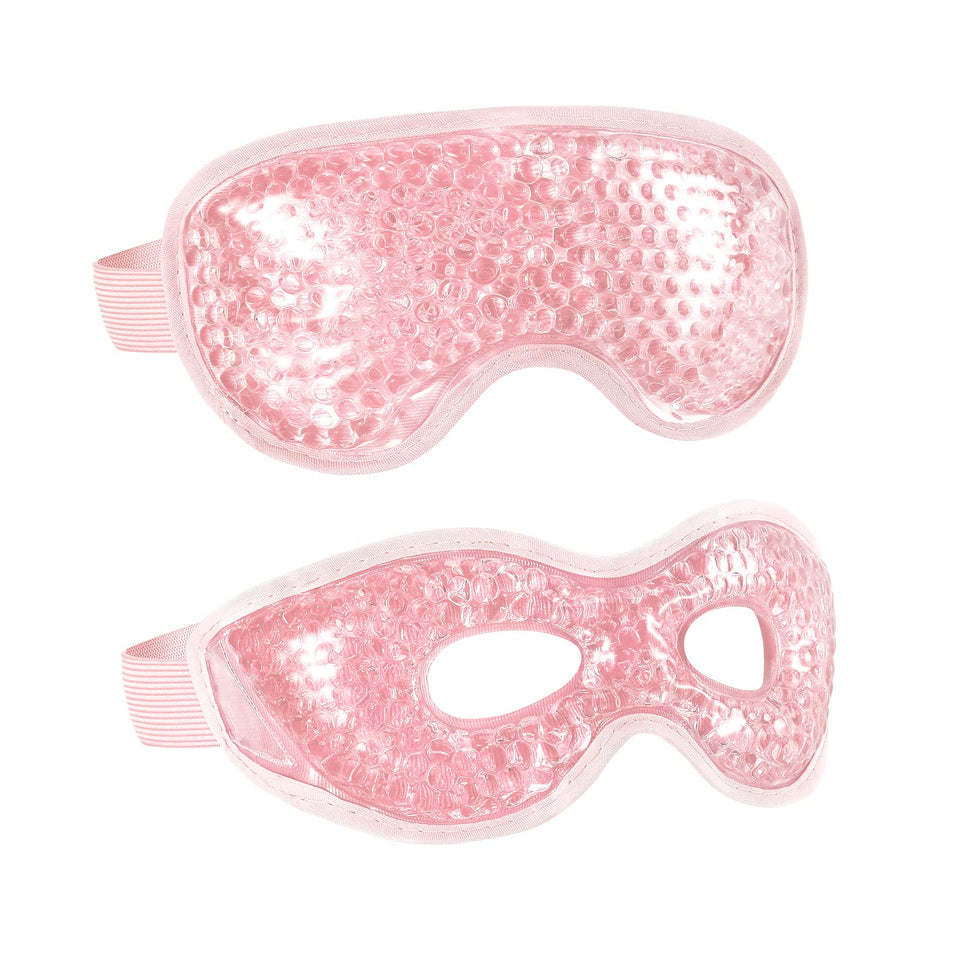 CONSGIJI front view of pink gel eye mask set showing compact reusable design and benefits