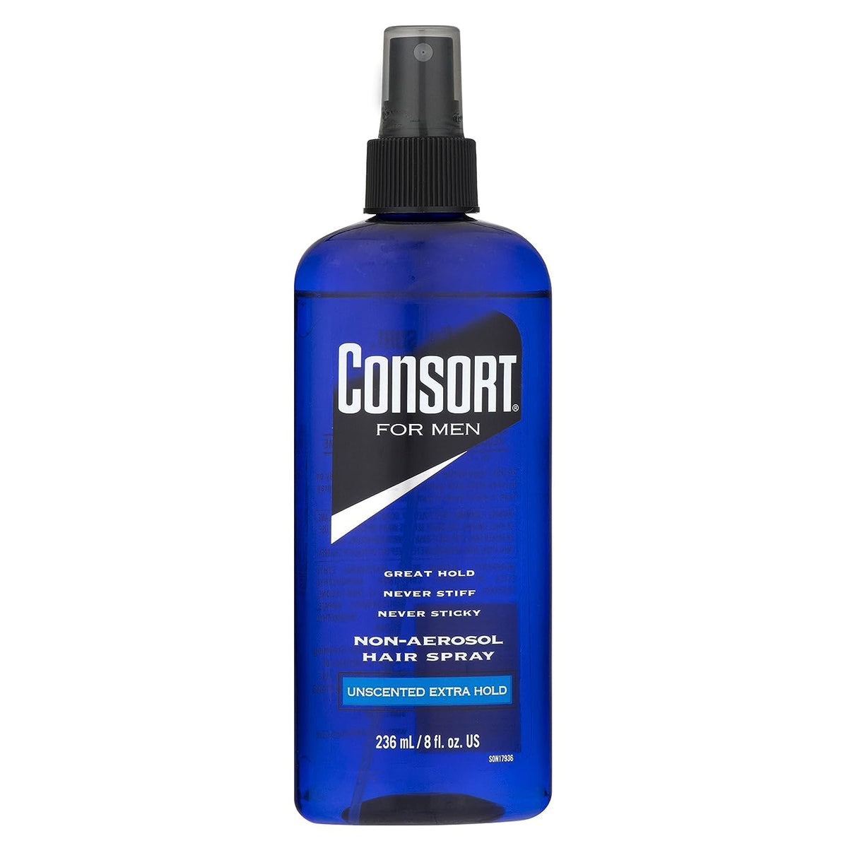 Consort front packaging showing bottle and clean design, highlighting reliable hold