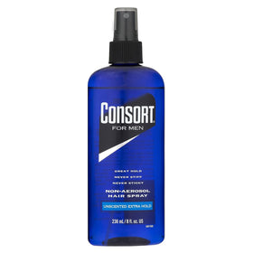 Consort front packaging showing bottle and clean design, highlighting reliable hold
