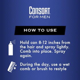 Consort mist being applied to hair demonstrating fast-drying hold