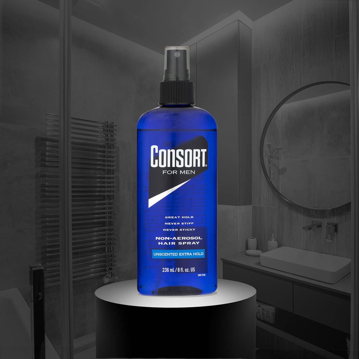 Consort bottle beside ruler showing 8 oz scale and travel-friendly sizing benefit