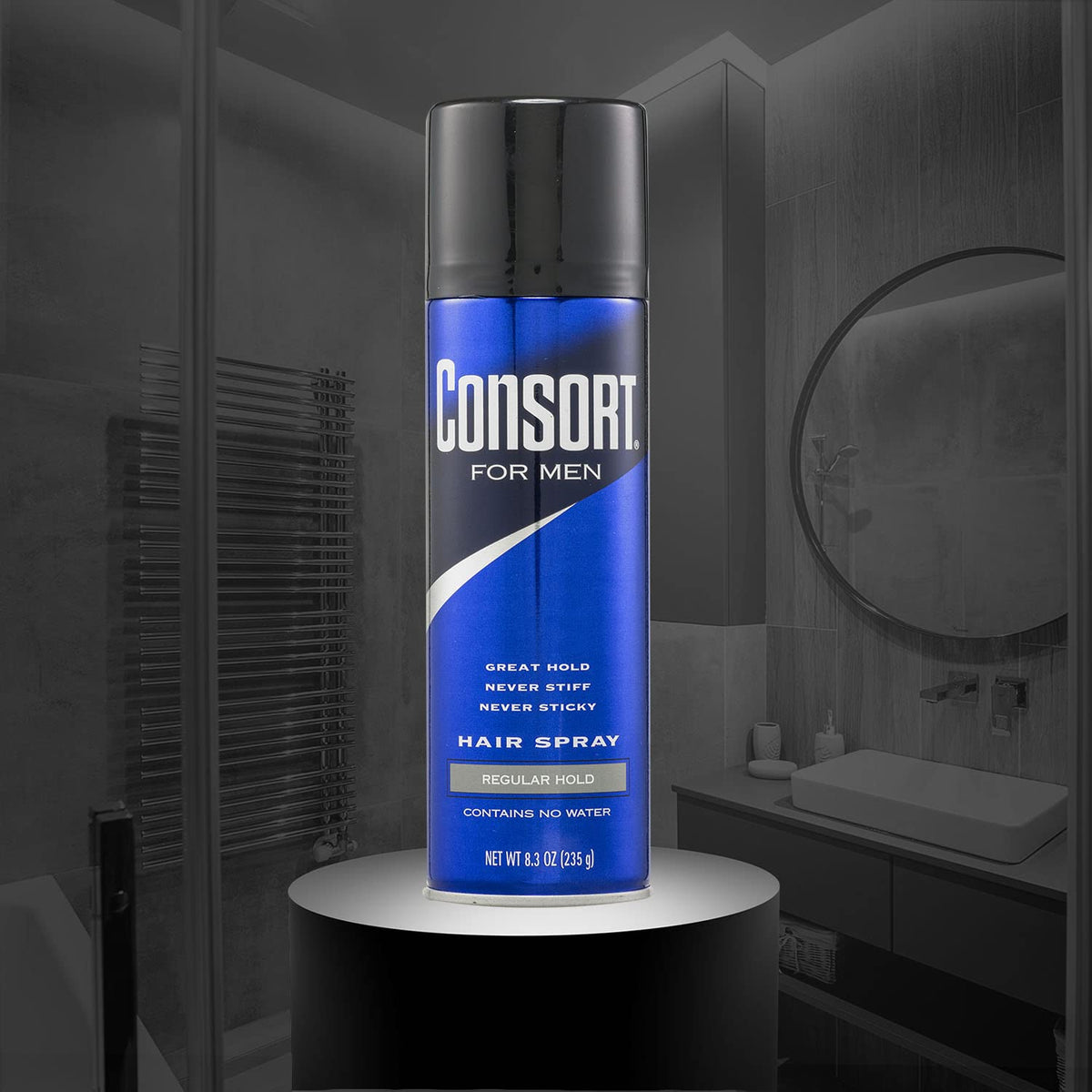 Consort can held in hand illustrating compact travel-friendly size
