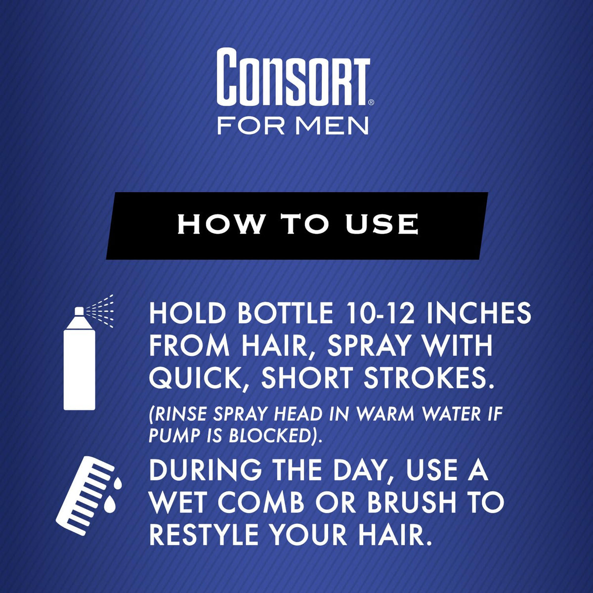 Man using Consort spray for quick styling with natural finish