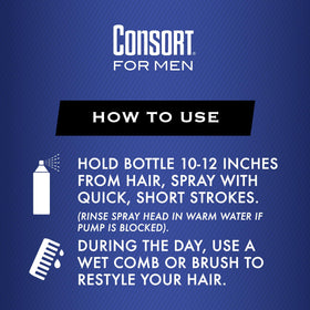 Man using Consort spray for quick styling with natural finish