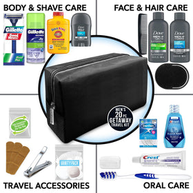 Convenience Kits International kit contents laid out with clear quart bag for quick TSA checks
