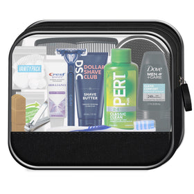 Convenience Kits International contents laid out demonstrating included toiletries and grooming tools for quick check