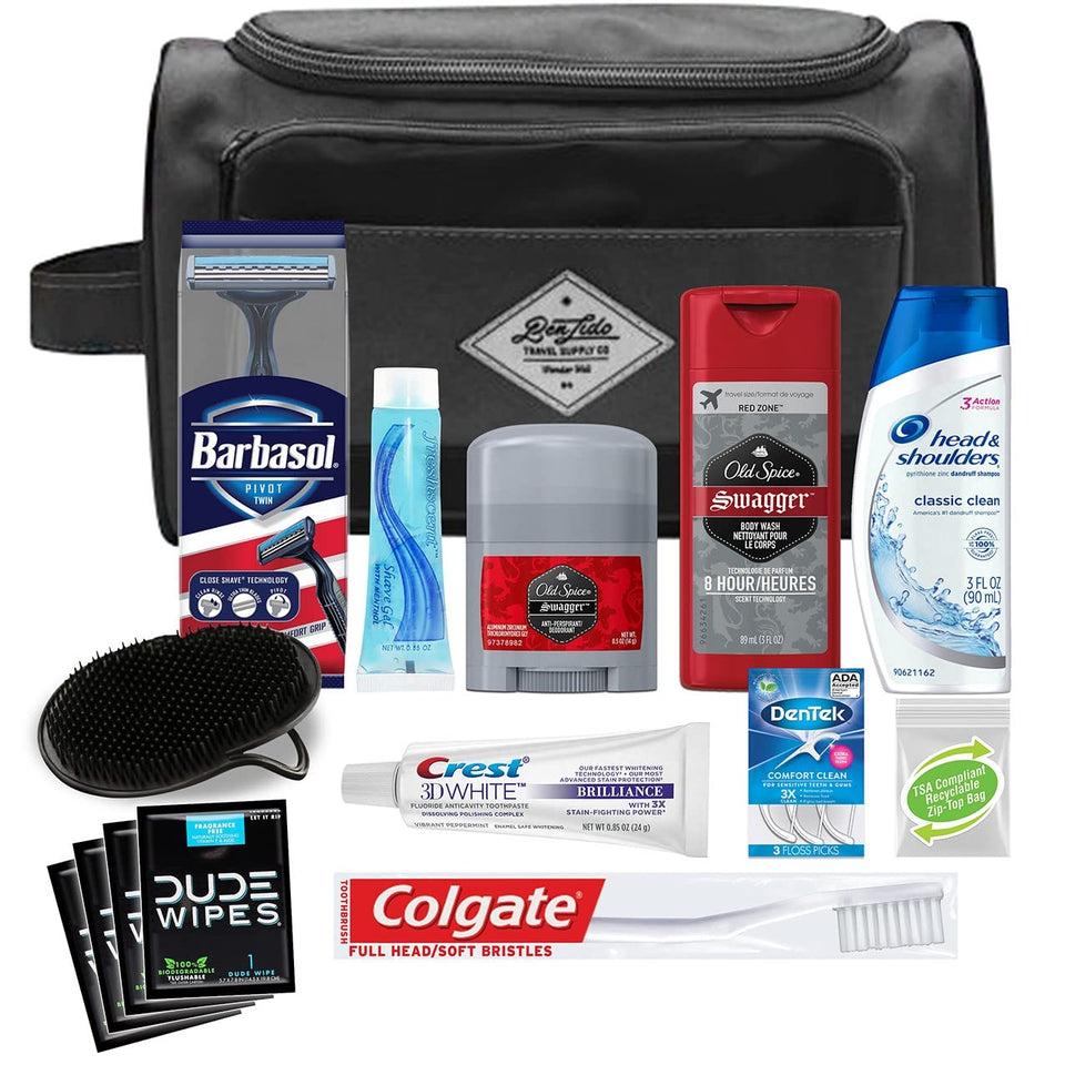 Convenience Kits International black dopp bag front view showing compact travel benefit