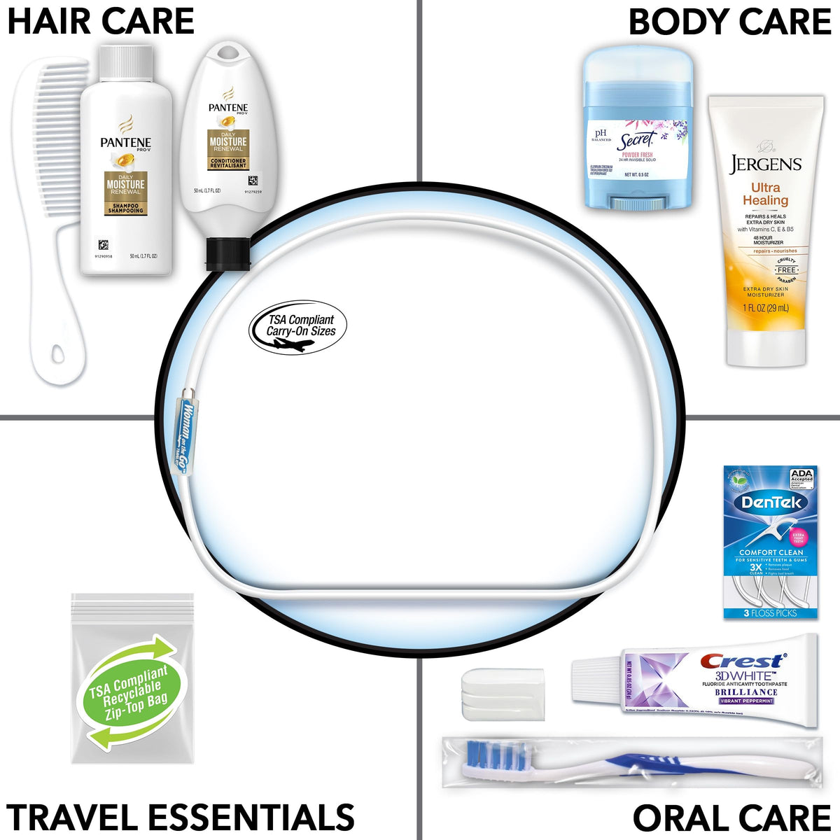 Convenience Kits International Pantene shampoo and conditioner close-up highlighting trusted brand care