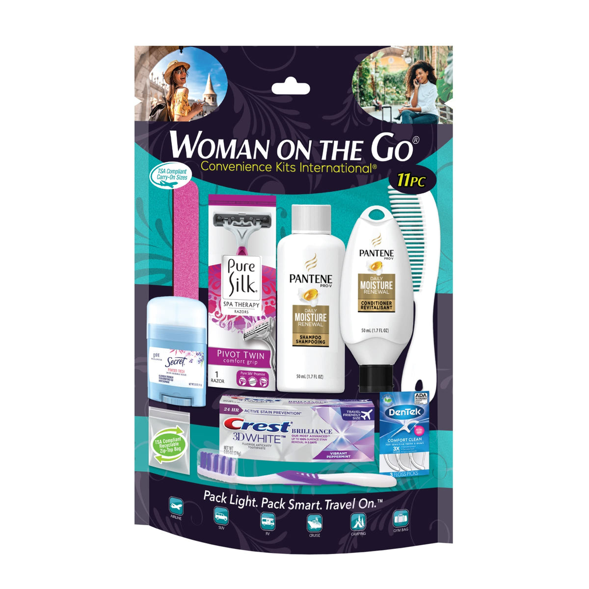 Convenience Kits International front packaging showing sealed multicolor women's kit for quick distribution