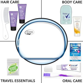Convenience Kits International toiletries held in hand to show portability and easy use
