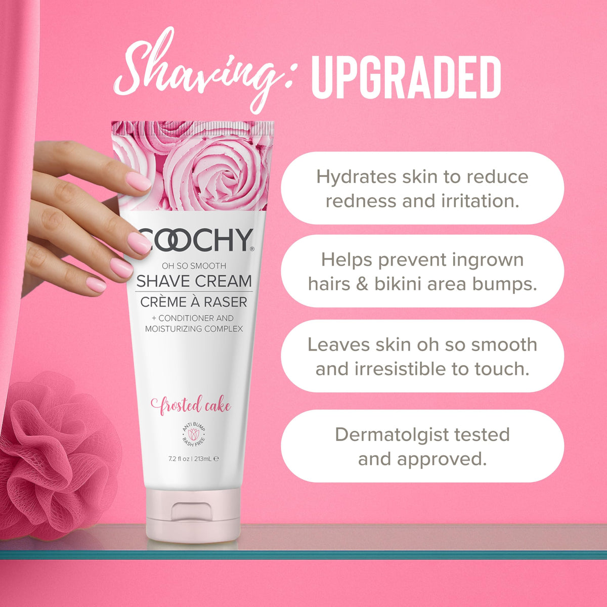 Coochy shaving cream being dispensed to show rich hydrating texture and spreadability