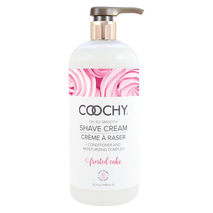 Coochy front view of Frosted Cake 32 oz bottle showing label and pump for easy use