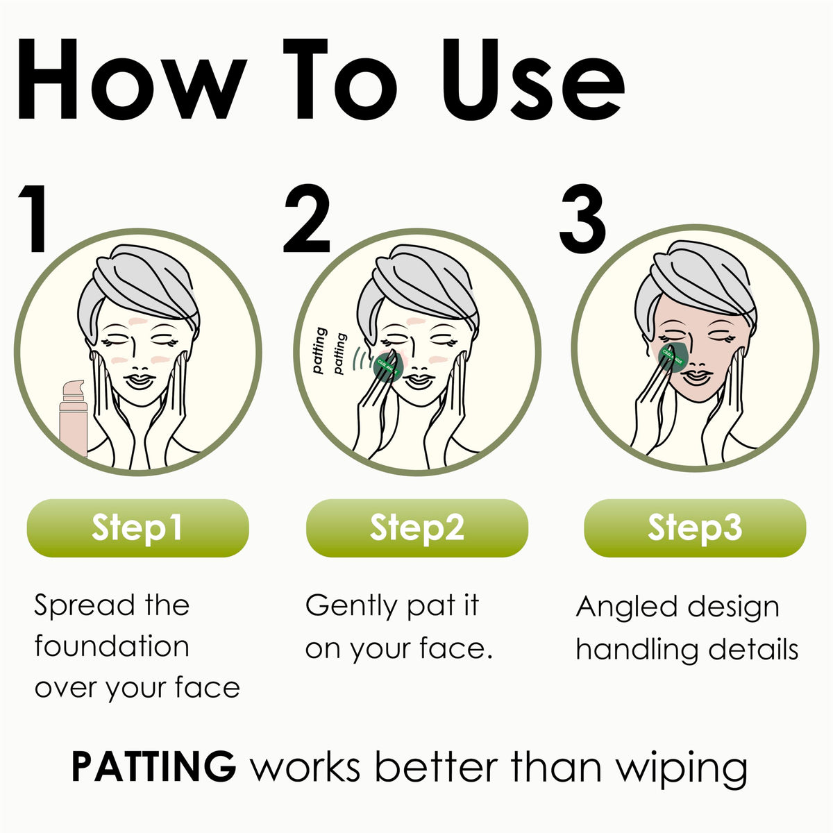 COOL-ANGLE sponges blending foundation for natural, streak-free finish