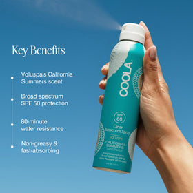 COOLA close-up clear texture on skin showing fast-absorbing benefit