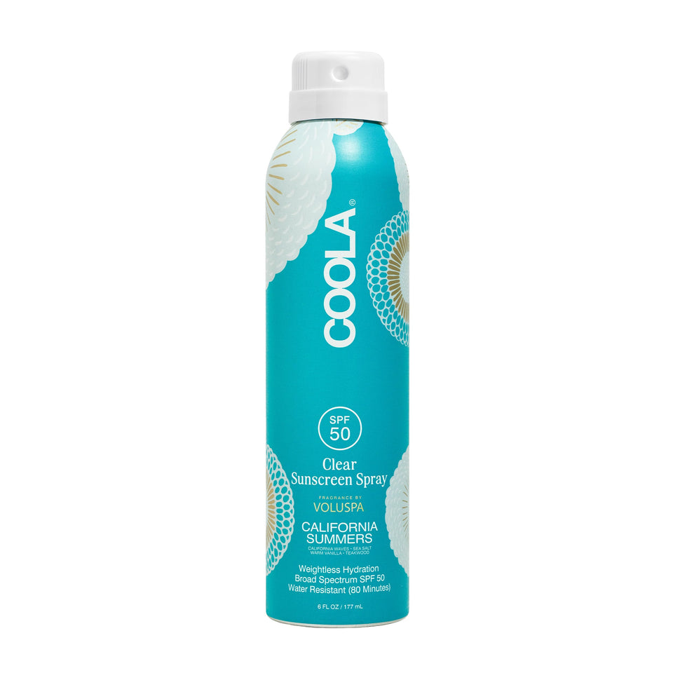 COOLA front bottle showing SPF 50 label and Voluspa scent benefit